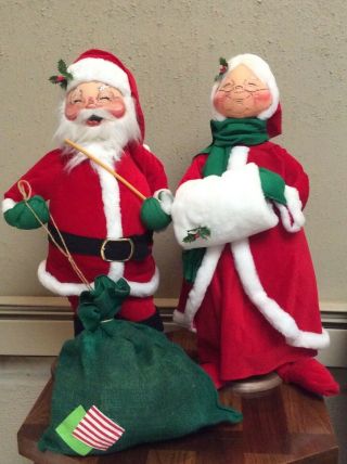 Annalee Mobilitee Doll Vintage Christmas Santa W/ Pipe & Mrs.  Claus Large 30 In