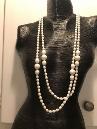 Monet White Beaded Necklace 54” Long One Strand Beads Vintage Women 