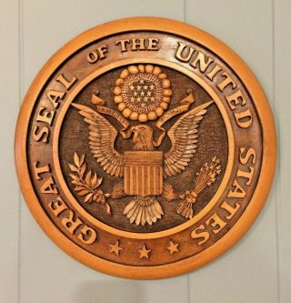 Vtg Hand Carved Wood,  Great Seal Of The United States Wall Plaque