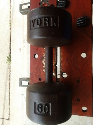 (1) 60 Lb Pound Vintage Rare York Antique Dumbbell Tight Heads Pre Usa Barbell