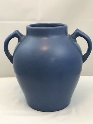 Vintage Pfaltzgraff York Pottery Double - Handled Blue Semi - Gloss Glazed Vase