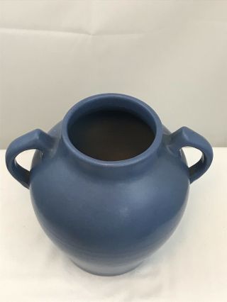 Vintage Pfaltzgraff York Pottery Double - Handled Blue Semi - Gloss Glazed Vase 3