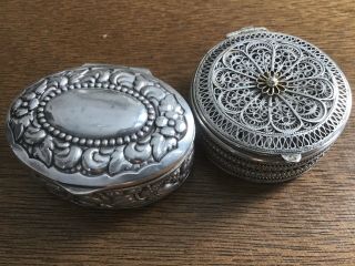 Antique European Repousse Filigree Silver Pill Snuff Boxes