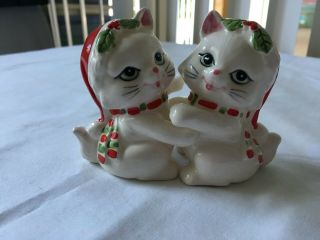 Vintage Lefton Christmas Hugging Cats Kittens Salt And Pepper Shakers