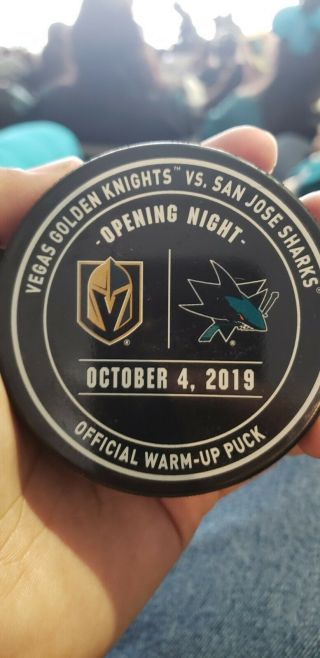 Opening Night Warmup Puck San Jose Sharks Vs Vegas Golden Knights 10/4/19