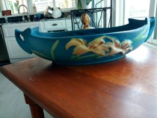 Vintage Roseville Pottery Blue Zephyr Lily Cornucopia Usa 204 - 8 "