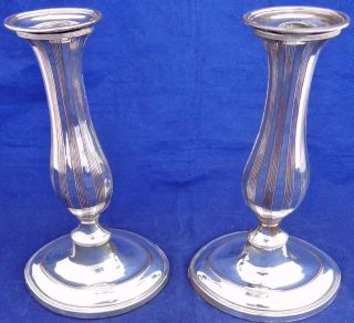 Pair Antique Georgian Style Silver Plate On Copper Boat Shape Candlesticks B & W