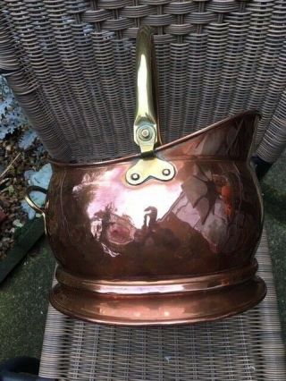Vintage Copper And Brass Coal Scuttle And Patina