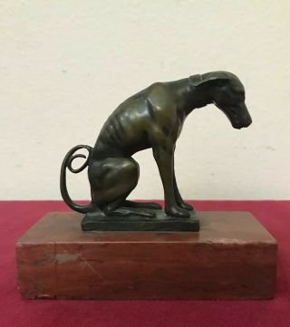 Antique 19th C.  Bronze Seated Dog Sculpture Marble Base Italian/french?