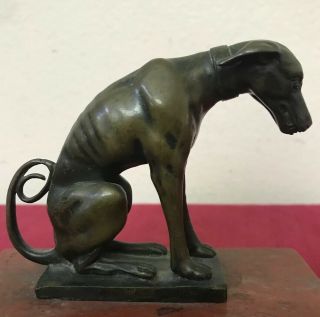Antique 19th C.  Bronze Seated Dog Sculpture Marble Base Italian/French? 2