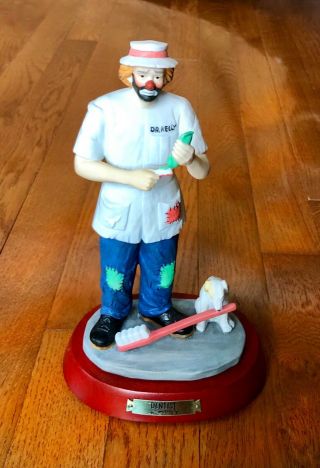 Vintage Emmett Kelly Jr.  Clown Dog Tooth Brush Dentist Figurine W/ Stand Flambro
