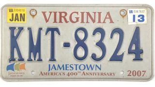 99 Cent 2007 Virginia Jamestown License Plate Kmt - 8324