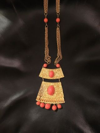 Vintage 1960’s Goldette Orange And Gold Dangling Necklace