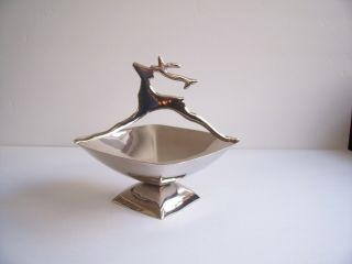 Vintage Christmas Candy Dish With Reindeer Handle Mid - Century Modern Look