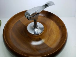 Hellerware Midcentury Modern Wood Wooden Chrome Nutcracker Bowl Vintage