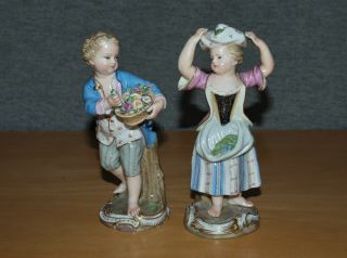 Pair Antique Meissen Porcelain Figures - Garden Boy & Girl Children No.  3x & No 5