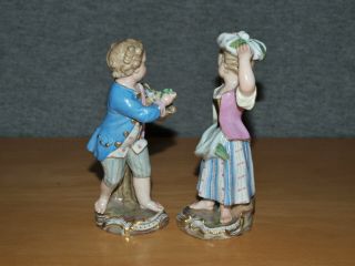Pair Antique Meissen Porcelain Figures - Garden Boy & Girl Children No.  3x & No 5 2
