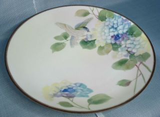 Vintage Nippon Hand Painted Plate Flowers Enameled Bird 9.  5 " Diameter.  Pristine