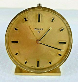 Vintage Swiza Alarm Desk Clock Swiss Made Brass - Not Properly