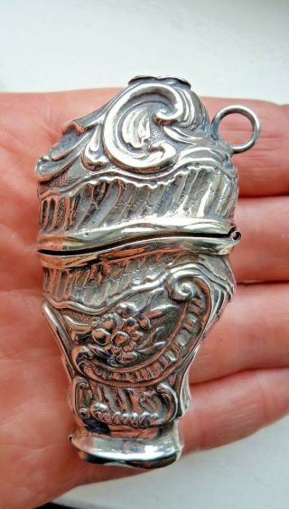Rare Antique 18th Century Danish Solid Silver Rococo Etui / Vinaigrette
