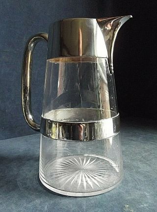 Large 10 " Silver Plate & Glass Water / Wine Jug C1900