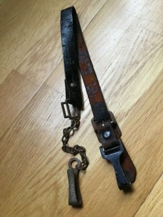 Old Antique German Ww1 Or Ww2 Leather Dagger Or Pickelhaub Belt Strap Hanger