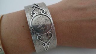 Victorian Antique C1880 Sterling Silver Etruscan Cuff Bangle/bracelet (aa14