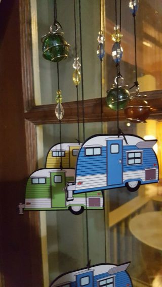 Metal And Crystal Vintage Airstream Camper Hanging Wind Chime Ornament