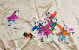 Antique Vintage Chinese Embroidered Silk Panel Boys PLaying Fine Robe Tapestry 3