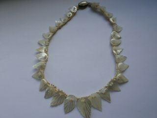 Vintage Mother Of Pearl Leaf Beads On Cloth Necklace - 16 " Or 41 Cm