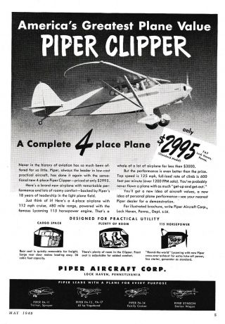1949 Piper Clipper Aircraft Ad 5/19/18uu