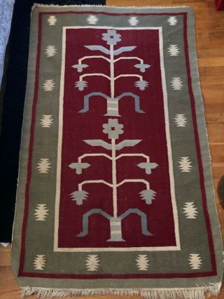 Vintage Native American Indian Heavy Woven Rug Tree Design 60” X 37”