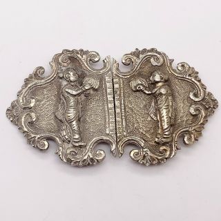 Antique Solid Silver Indian Belt Buckle With Relief Figures