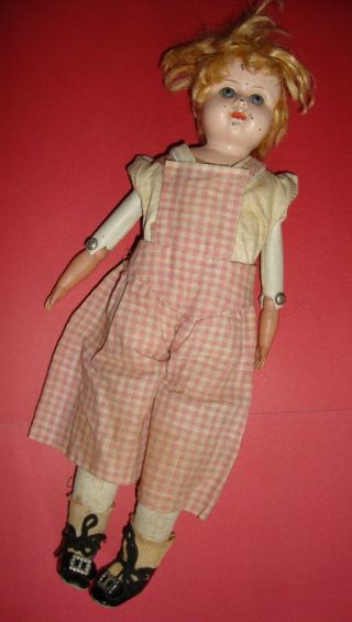 Antique Metal Head Doll Germany 14 " Leather Body Celluloid Arms