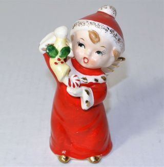 Vintage Lefton Japan Christmas Angel Holding Stocking With Candy Cane Figurine