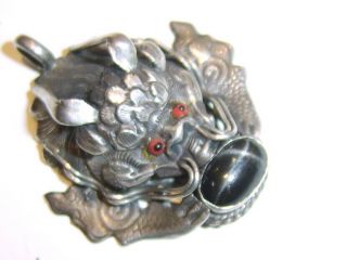Scary Antique Chinese Silver Dragon Pendant With Star Stone