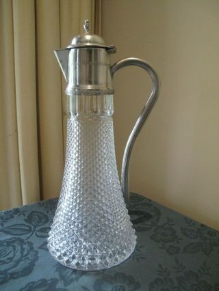 Vintage Cut Glass And Silver Plate Claret Jug