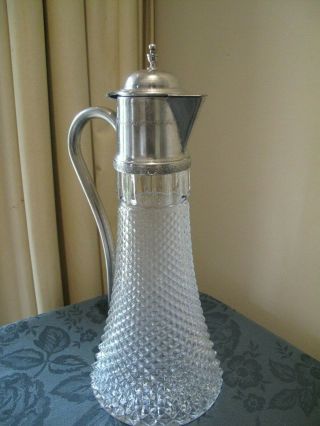 VINTAGE CUT GLASS AND SILVER PLATE CLARET JUG 2