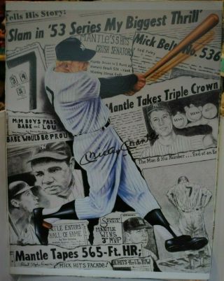 Mickey Mantle Signed Autogrraphed Huge Photo Print Poster Jsa 25x18 Yankees Psa