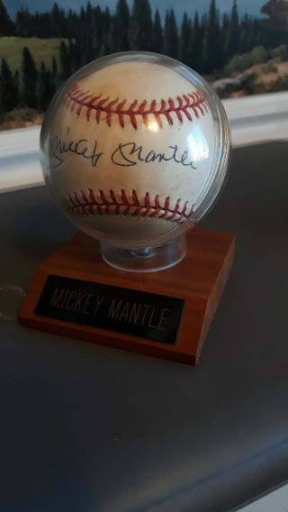 Mickey Mantle Signed American League Baseball,  In Holder With.