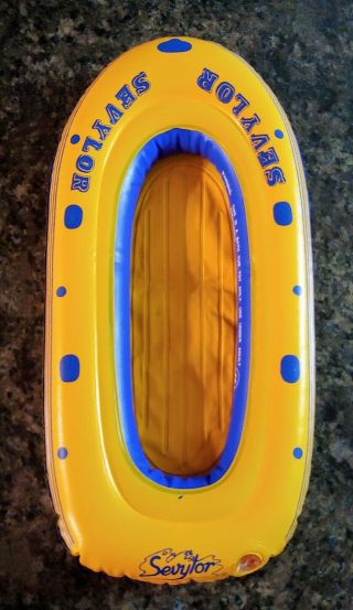 Vintage Bath Tub Toy Inflatable Boat Raft Sevylor Blue Yellow Vinyl 17 "