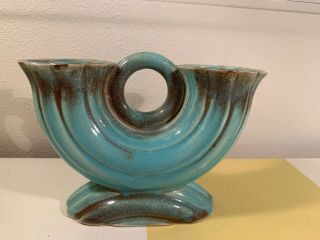 Vintage Ceramic Art Deco Vase / Planter - - Made In Japan Turquoise Aqua Double