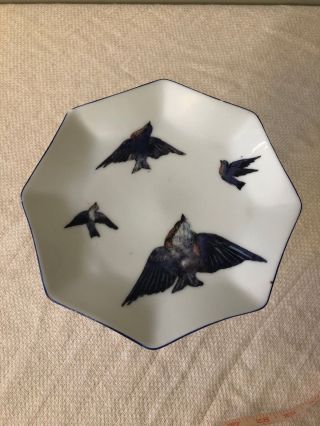 Vintage Fine Porcelain Small Octagonal Plate Victoria Austria Bluebird