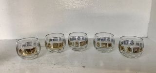 Vintage Roly Poly Mid Century Cocktail Glasses Barware Gold,  Qty 5 Culver?