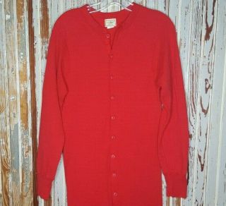 Vtg LL Bean Wool Blend Long Johns Union Suit Red USA Made SMALL Cotton Lined 2