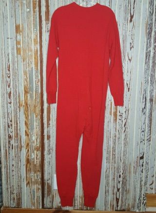 Vtg LL Bean Wool Blend Long Johns Union Suit Red USA Made SMALL Cotton Lined 3