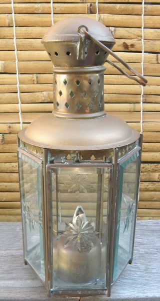 Vintage Brass And Glass Ships Hanging Lantern
