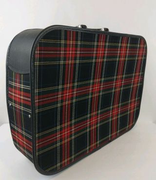 Vintage Grasshopper Suitcase Christmas Red Tartan Plaid Key Locking Luggage Exc