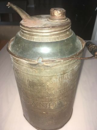 Dandy Kerosene Vintage Oil Can Glass Jug,  Wood Handle 10 - 5/8 To Spout Base
