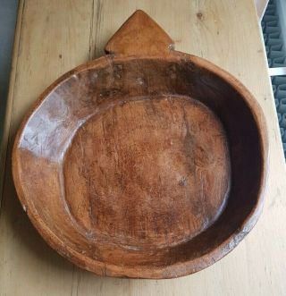 Vintage Or Antique Treen Solid One Piece Hand Carved Wooden Dough Bowl 38cm Wide